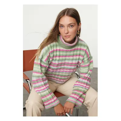 Trendyol Green Color Block Knit Sweater