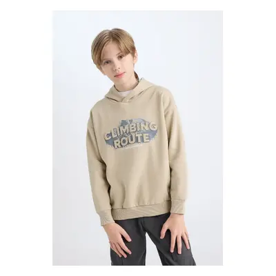 DEFACTO Boy Oversize Wide Pattern Hooded Printed Sweatshirt