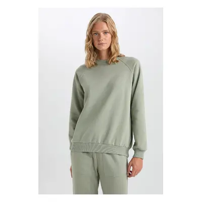 DEFACTO Oversize Wide Pattern Crew Neck Thick Basic Plain Sweatshirt