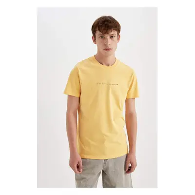 DEFACTO Yellow Slim Fit Slim Cut Crew Neck Printed Cotton Short Sleeve T-Shirt