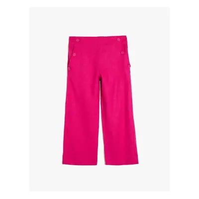 Koton Linen Trousers Wide Leg Button Detailed Pockets