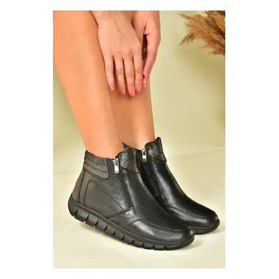 Fox Shoes Black Genuine Leather Comfort Orthopedic Sole Women Boots