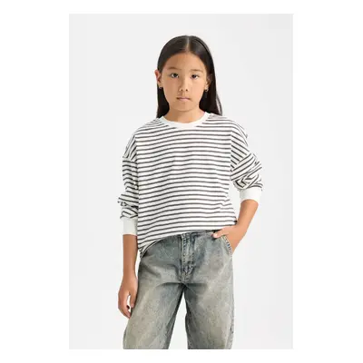 DEFACTO Girl Relax Fit Crew Neck Striped Sweatshirt