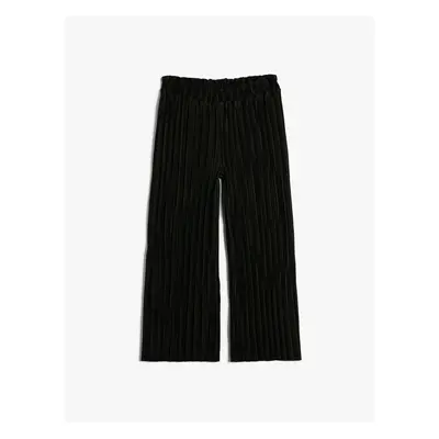 Koton Wide Leg Trousers Elastic Waist Textured