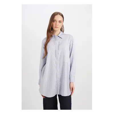 DEFACTO Relax Fit Shirt Collar Slit Long Sleeve Striped Shirt Tunic