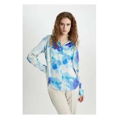 DEFACTO Oversize Wide Patterned Satin Long Sleeve Shirt