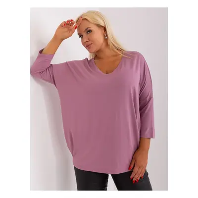 Prašně růžová halenka plus size velikosti s 3/4 rukávy