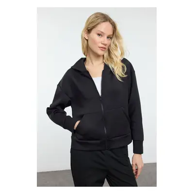 Trendyol Black Diver/Scuba Fabric Zippered and Hooded Knitted Sports Sweatshirt