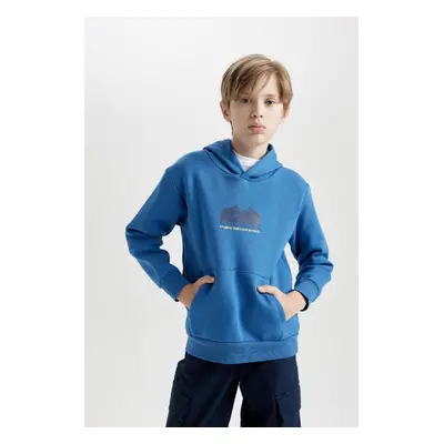 DEFACTO Boy's Hooded Back Printed Pocket Thick Sweatshirt