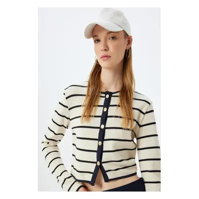 Koton Ecru Striped Youth Cardigan