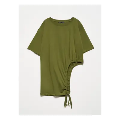 Dilvin Side Gathered T-Shirt-Khaki