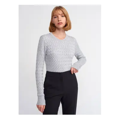 Dilvin Crew Neck Hair Braided Sweater-Grey Melange