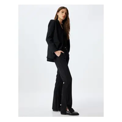 Koton Fabric Trousers with Slit Detail and Pockets, Standard Waist