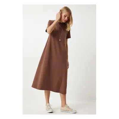 Happiness İstanbul Women's Brown A Cut Summer Combed Cotton Dress