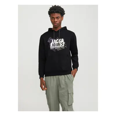 Černá pánská mikina kapucí Jack & Jones Map - Pánské