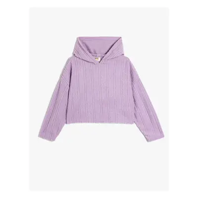 Koton Crop Sweatshirt Hooded Textured