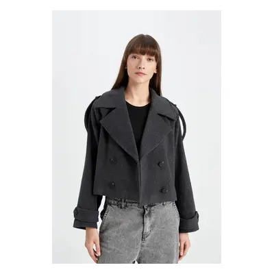 DEFACTO Water Repellent Regular Fit Jacket Buttoned Collar Epaulette Belted Unlined Short Cashme