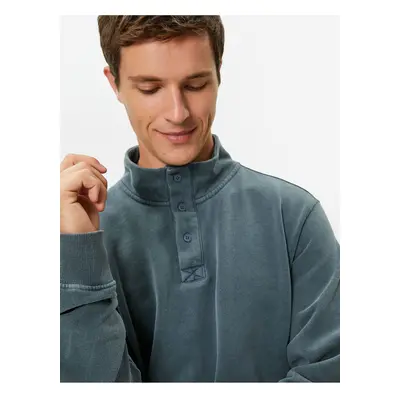 Koton Washed Sweatshirt Stand Collar Button Detailed Cotton