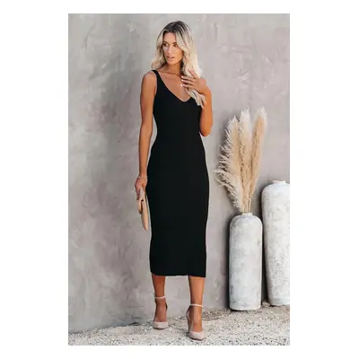 Madmext Black V Neck Strappy Knitwear Long Dress