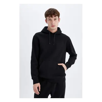 DEFACTO Regular Fit Hooded Kangaroo Pocket Soft Furry Basic Plain Sweatshirt