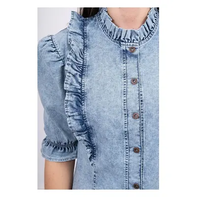 Denim blouse with jabot