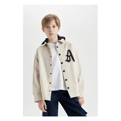 DEFACTO Boy Oversize Wide Fit Hooded Gabardine Long Sleeve Shirt