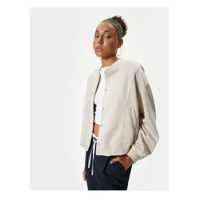 Koton Bomber Jacket with Suede Look, Snap Buttons, Pocket Detail, Ribbed