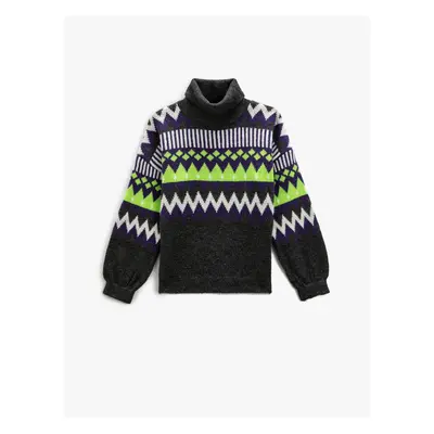 Koton Turtleneck Knitwear Sweater Geometric Pattern Long Sleeve