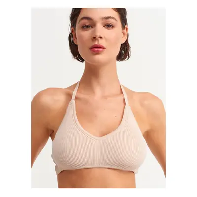 Dilvin Lace-Up Back Knitwear Bra-beige