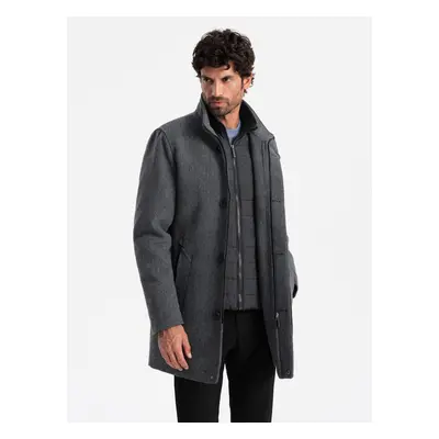 Ombre Men's winter coat with wool and quilted lining - graphite melange