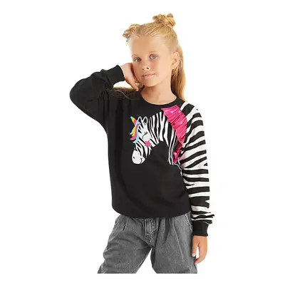 Denokids Ruffled Zebra Girl's Black Long Sleeve Sweatshirt