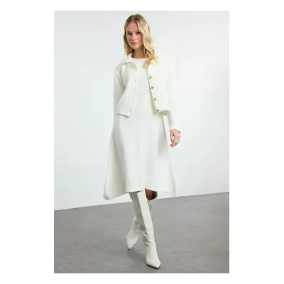 Trendyol Ecru Midi Knitwear Jacket Look Cardigan-Dress Set