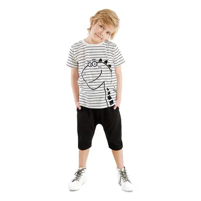 Denokids Cute Dino Striped Boy's Summer T-shirt Capri Shorts Set