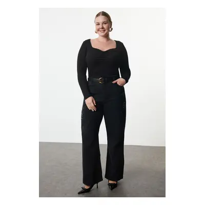 Trendyol Curve Black Camisole Knitted Plus Size Blouse