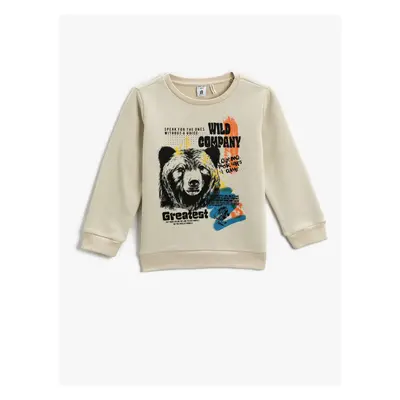 Koton Bear Printed Sweatshirt Long Sleeve Crew Neck Raised