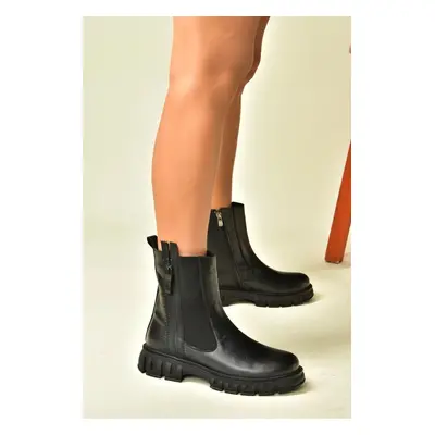 Fox Shoes Black Genuine Leather Daily Women's Boots