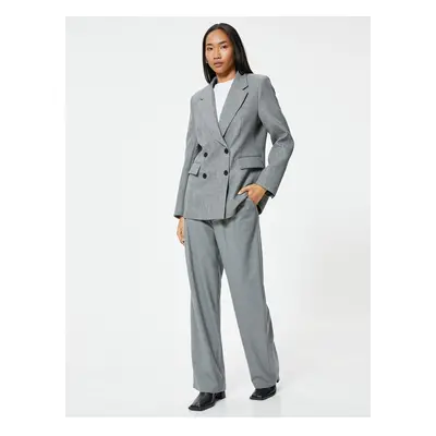 Koton Double Breasted Blazer Jacket with Flap Pocket Detail Texture