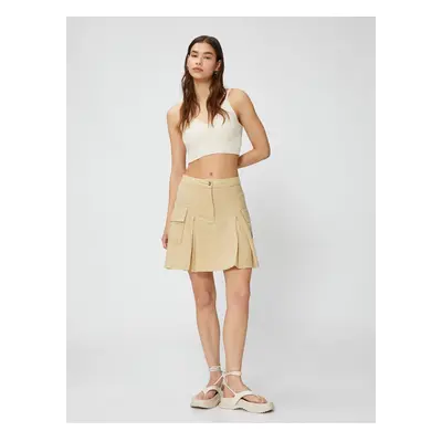 Koton Cargo Skirt Linen Blend Mini Pocket Detailed Pleated