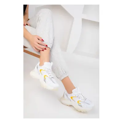 Soho White-Silver-Yellow Women's Sneakers