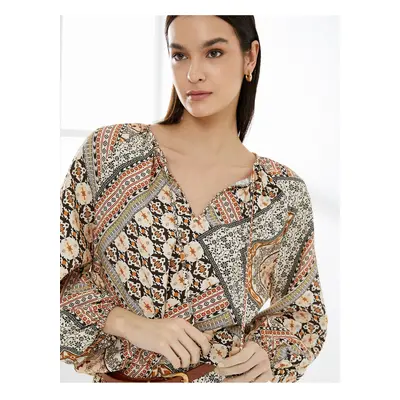 Koton Balloon Sleeve Blouse Ethnic Patterned Window Detailed Viscose Blend