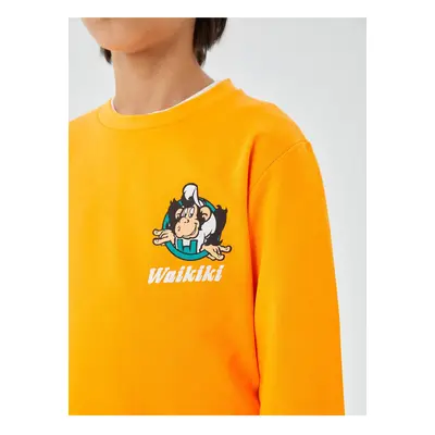 LC Waikiki Crew Neck Nostalgic Monkey Printed Long Sleeve Unisex Kids Sweatshirt