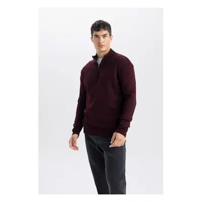 DEFACTO Standard Fit Regular Cut Stand Collar Zippered Basic Plain Knitwear Sweater