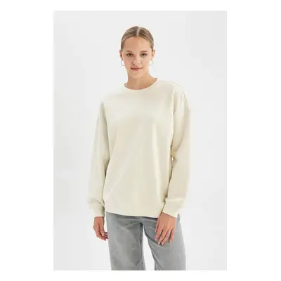 DEFACTO Back to School Oversize Wide Pattern Crew Neck Thick Fabric Basic Plain Sweatshirt