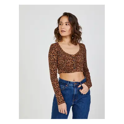 TALLY WEiJL Hnědý crop top se zvířecím vzorem TALLY - Dámské