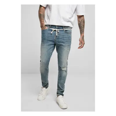 Slim Fit Drawstring Jeans středně těžké zničené seprané