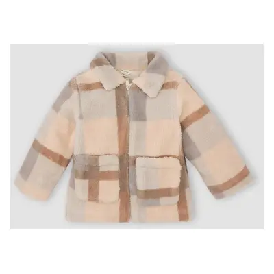 DEFACTO Baby Girl Shirt Collar Zippered Pocket Plush Cardigan