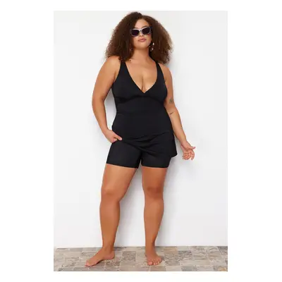 Trendyol Curve Black V-Neck Covered Skirted Swimsuit