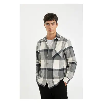 DEFACTO Regular Fit Regular Cut Polo Collar Plaid Lumberjack Flannel Long Sleeve Shirt