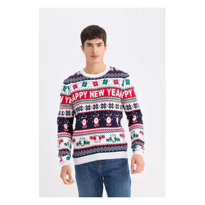 DEFACTO Standard Fit Regular Cut Christmas Themed Crew Neck Knit Sweater