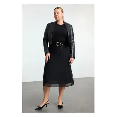 Trendyol Curve Black Plus Size Tulle Knitted Skirt